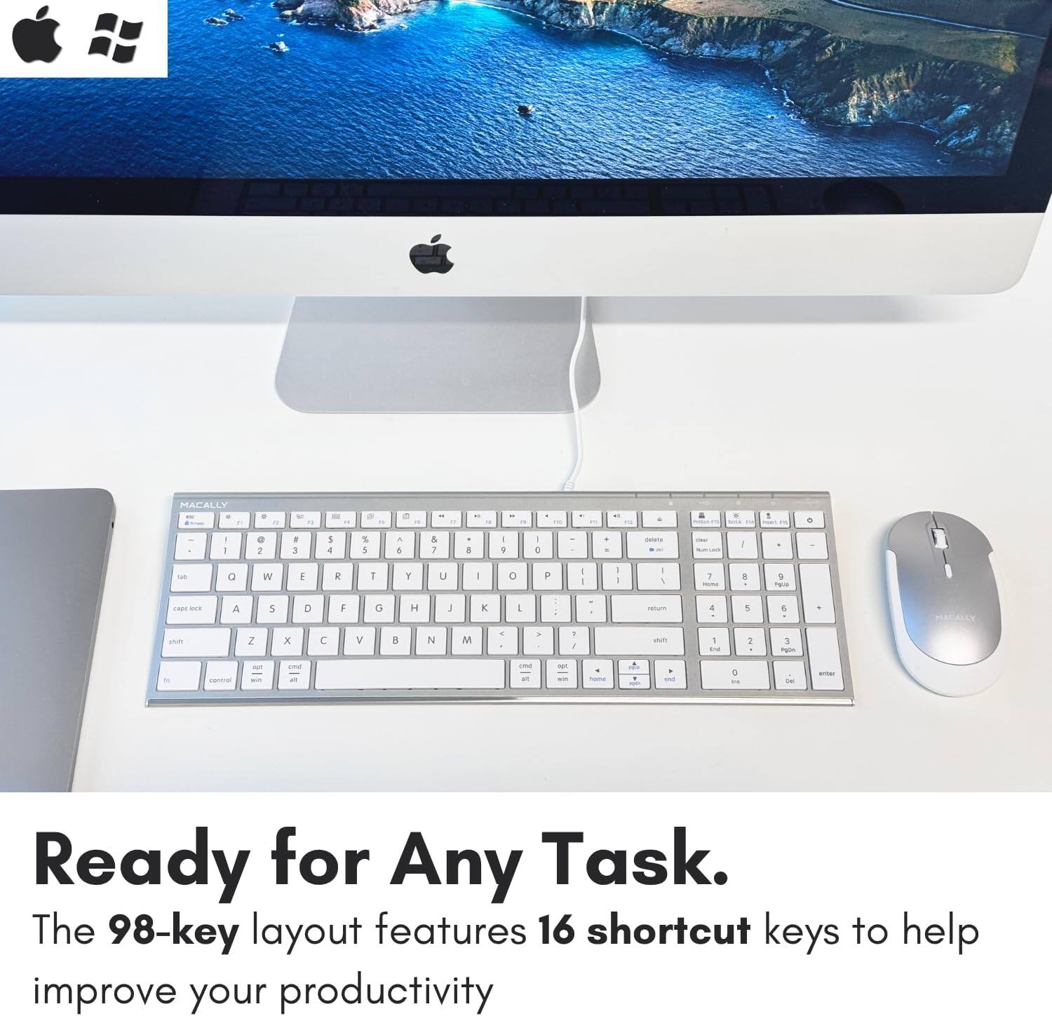 Ready for Any Task. The 98-key layout features 16 shortcut keys to help improve your productivity.