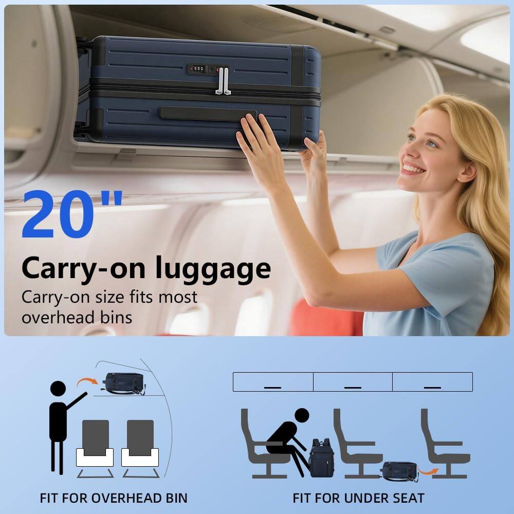 20" Carry-on luggage  
Carry-on size fits most overhead bins  
FIT FOR OVERHEAD BIN  
FIT FOR UNDER SEAT