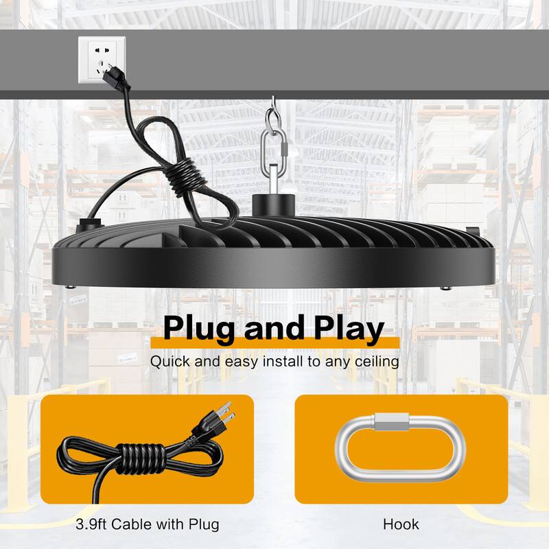 Plug and Play  
Quick and easy install to any ceiling  
3.9ft Cable with Plug Hook