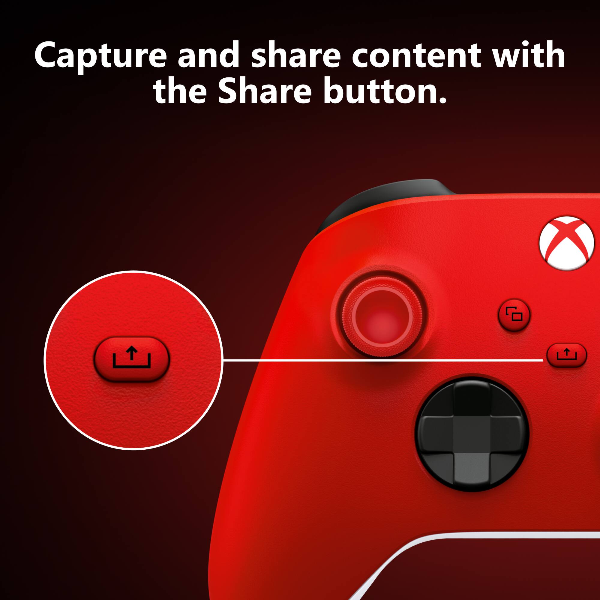 Capture and share content with the Share button.