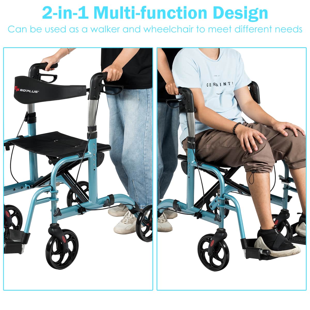 2-in-1 Multi-function Design Can be used as a walker and wheelchair to meet different needs : SOPLUS