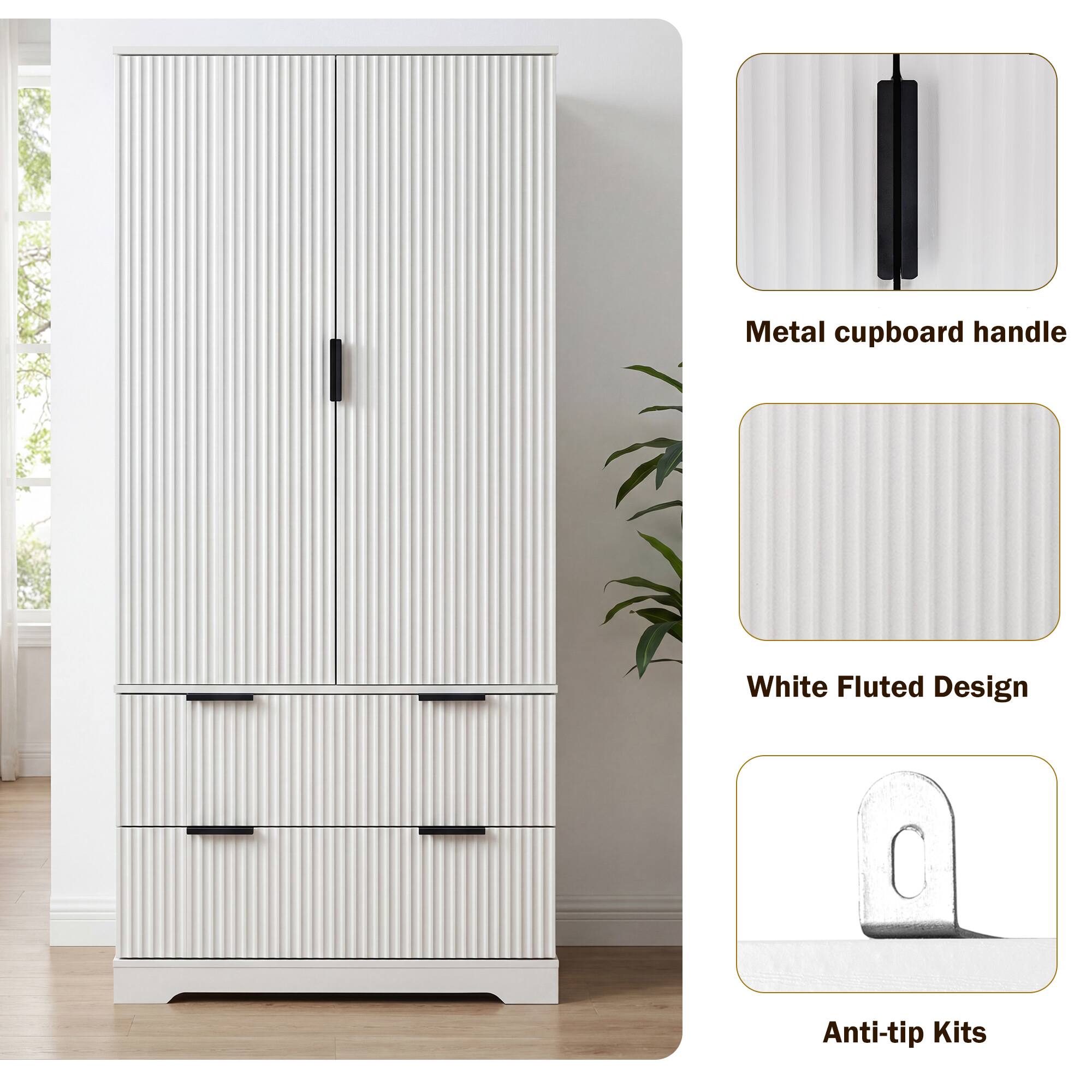 Metal cupboard handle  
White Fluted Design  
Anti-tip Kits