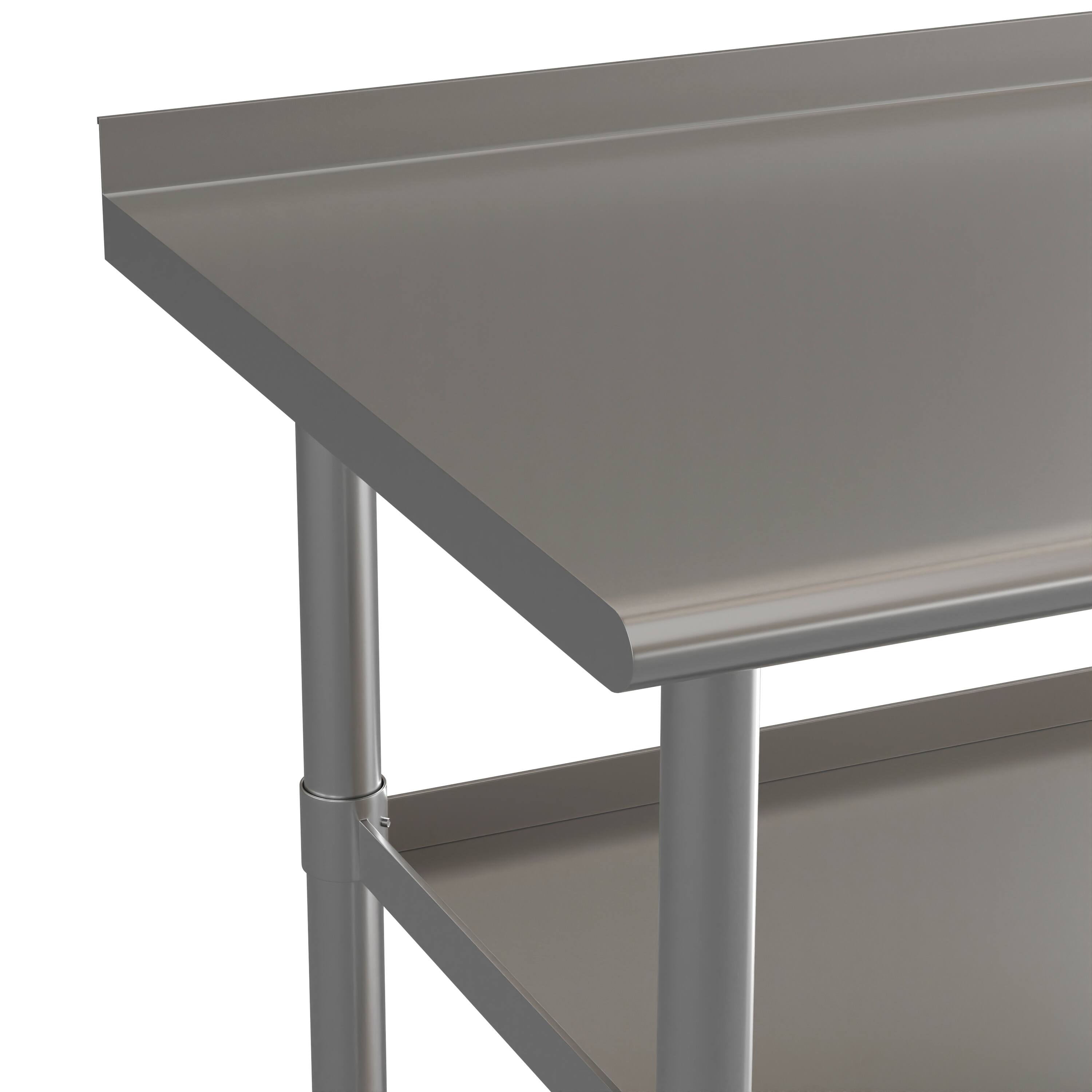 Alt View 7. Emma + Oliver - NSF Certified Stainless Steel 18 Gauge Work Table with 1.5" Backsplash and 2 Undershelves - Stainless Steel.