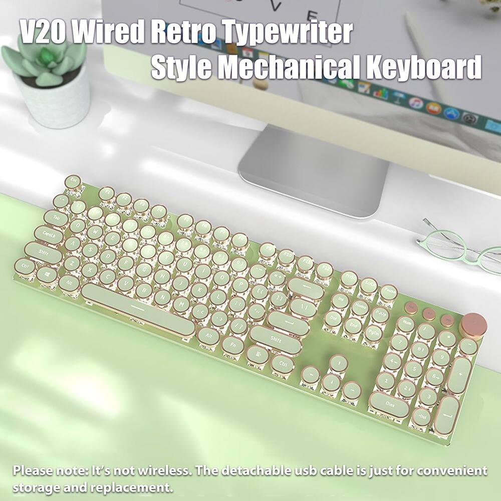 V20 Wired Retro Typewriter Style Mechanical Keyboard

Please note: It's not wireless. The detachable usb cable is just for convenient storage and replacement.