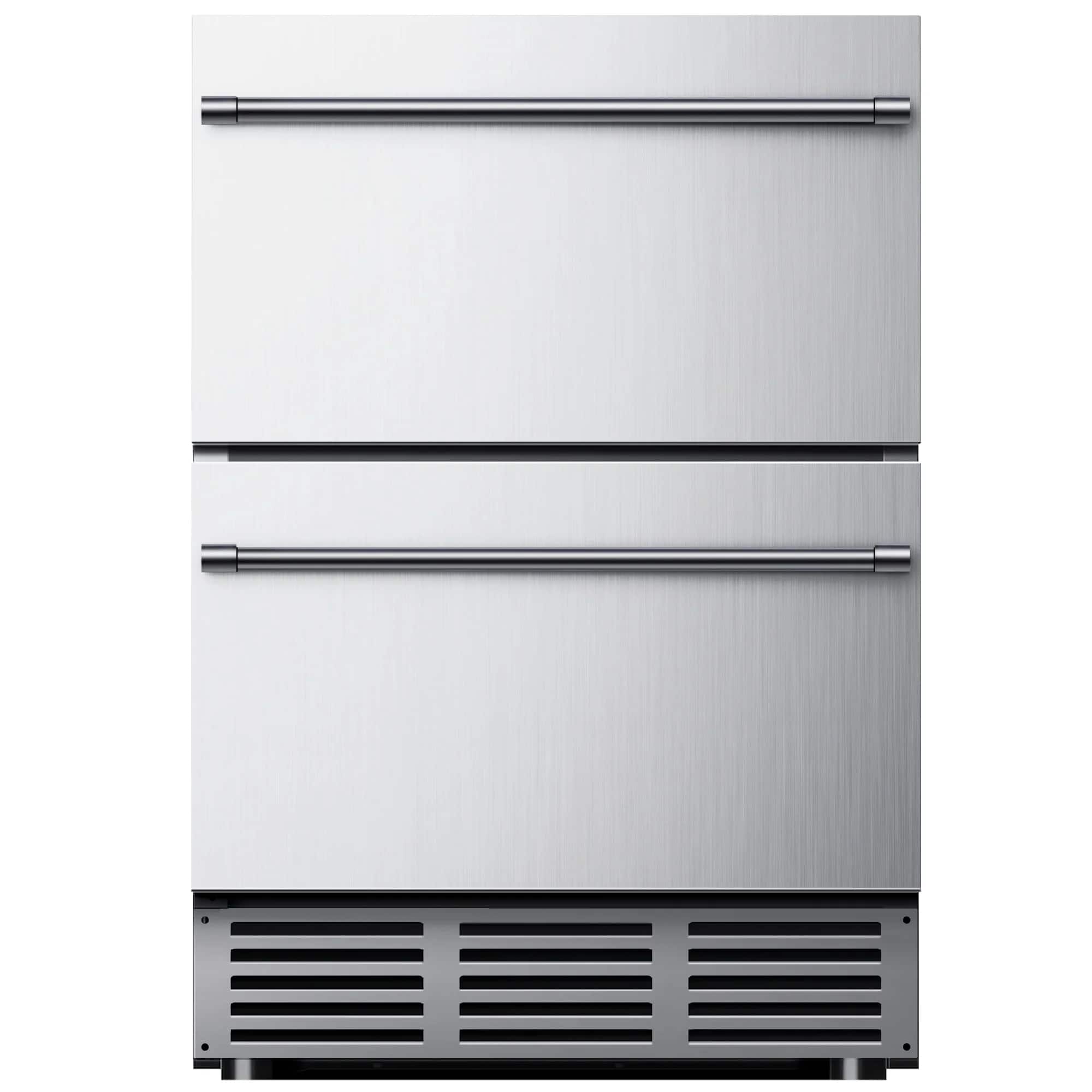 Front. SIMZLIFE - 24-Inch Double-Drawer Under-Counter Fridge,160-Can Capacity, Weatherproof Stainless Steel Beverage Cooler for Patio, Kit - Silver Stainless Steel.