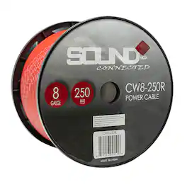 SoundBox - CW8-250R, 8 Gauge CCA Battery Power / Ground Wire Spool - 250 Ft, Red