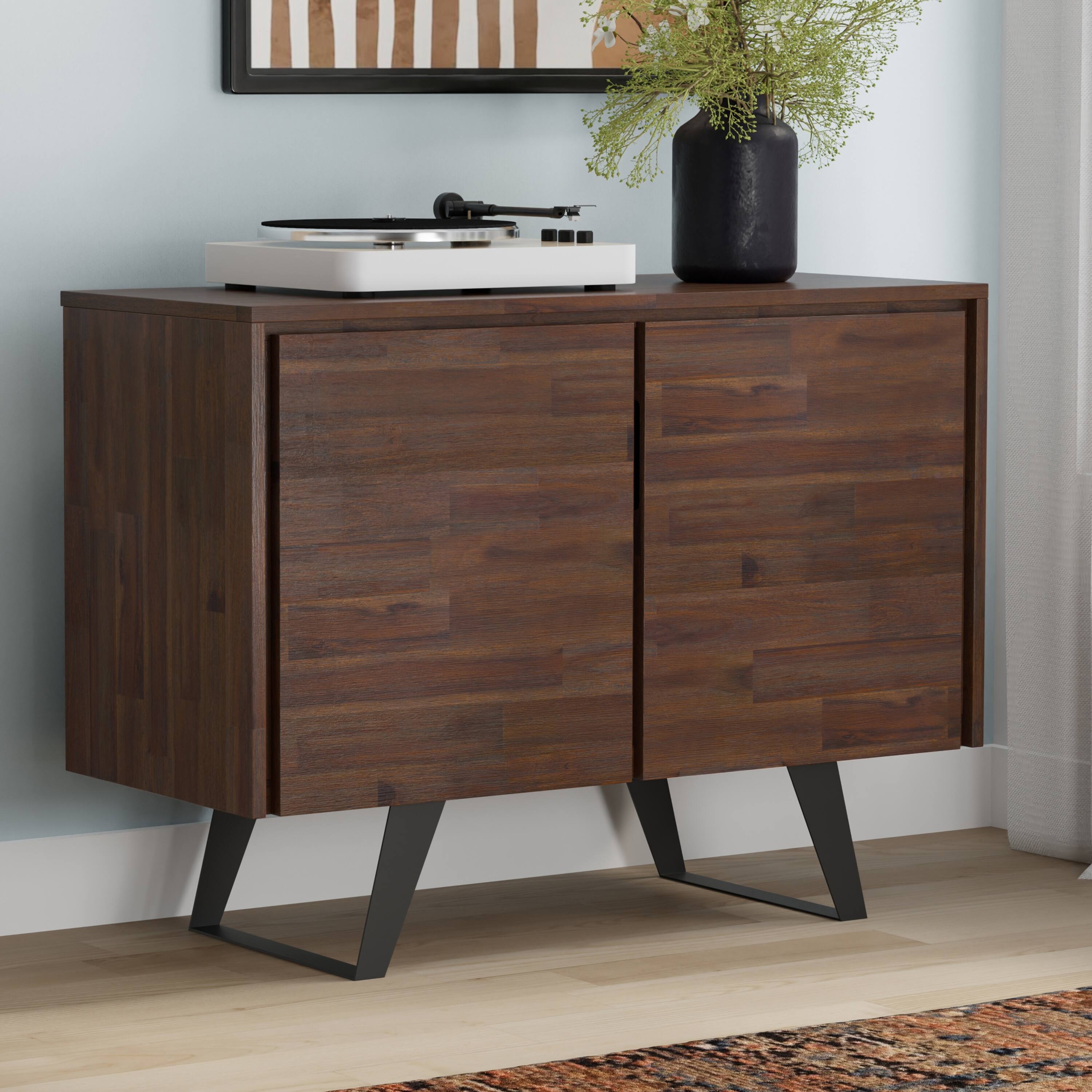 Angle. Simpli Home - Lowry SOLID ACACIA WOOD 2 Door Sideboard Buffet in Distressed Charcoal Brown - Distressed Charcoal Brown.