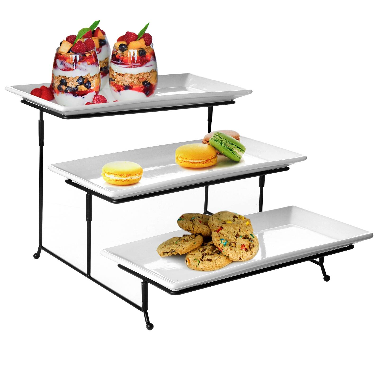 Alt View 5. Gibson - Gibson Elite Gracious Dining 3 Tiered Plate Set with Metal Stand - White.