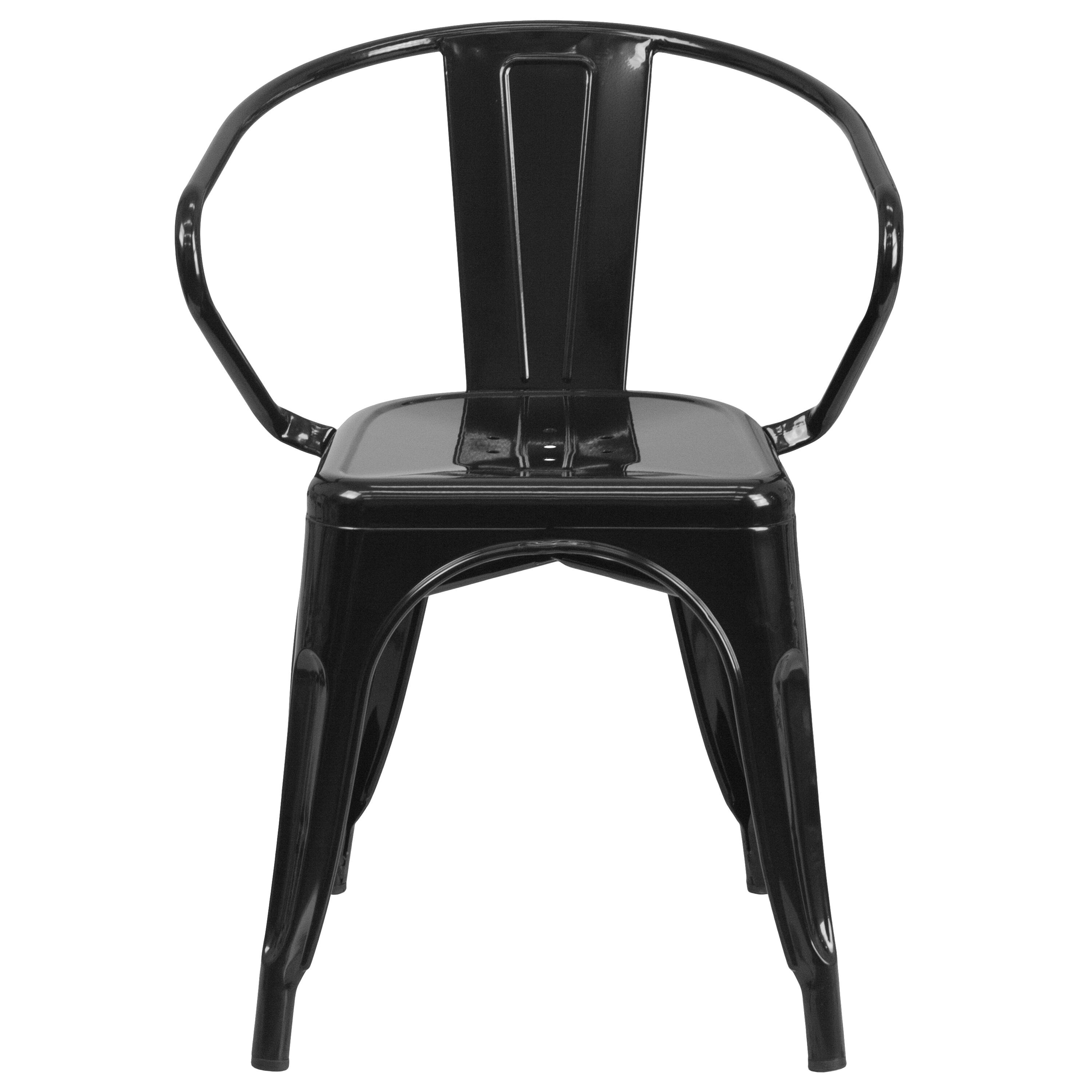 Alt View 7. Emma + Oliver - Commercial Grade Colorful Metal Indoor-Outdoor Chair with Arms - Black.