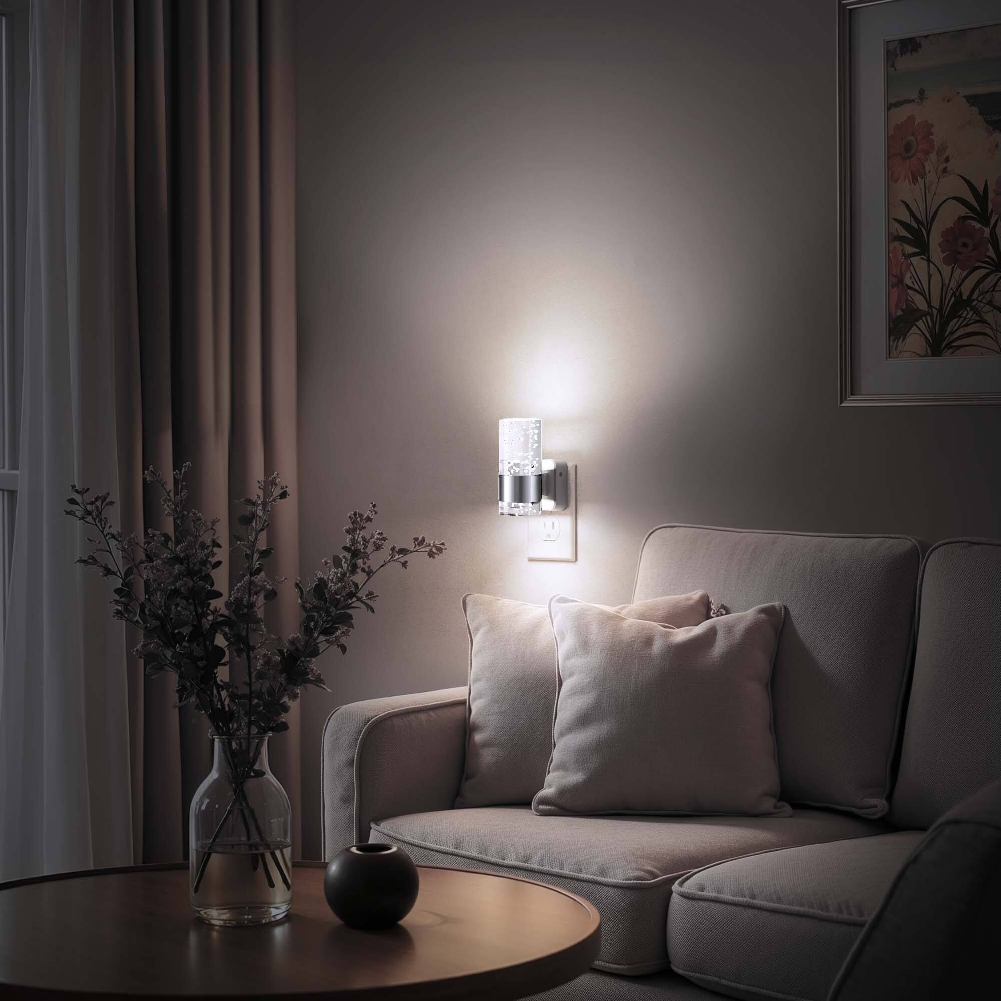 Back. Jandcase - JANDCASE 2-Pack 1W  Plug-in Night Light, 5000K Daylight White, Bubble Acrylic Pillar, Up/Down Light, , US 3-Prong - Silver.