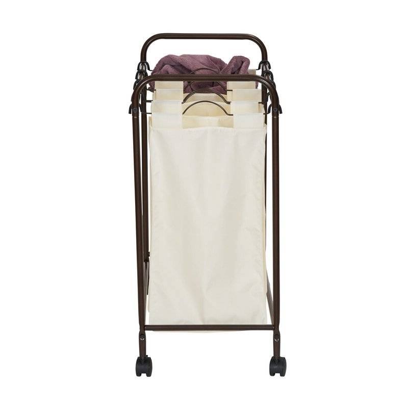 Back. Hivvago - Farmhouse 4 Section Removeable Bag Wheeled Laundry Sorter Cart - Beige Cream.