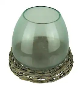 PD Home & Garden - 8 Inch Diameter Glass Terrarium Vase With Wicker Base - Clear