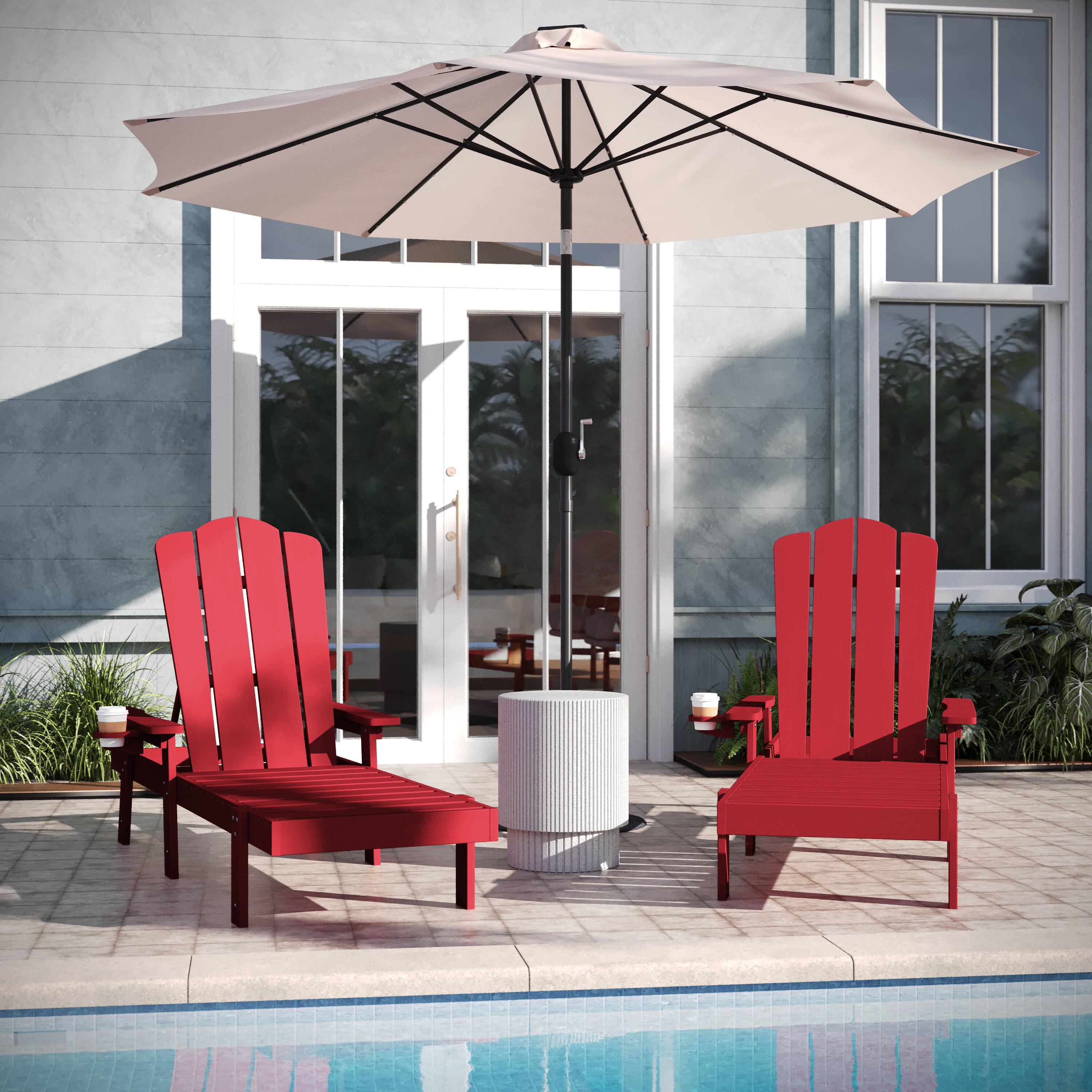 Alt View 2. Emma + Oliver - Stockton Set of 2 Recycled HDPE Adjustable Adirondack Loungers with Fold Out Cupholders for Indoor/Outdoor Use - Red.