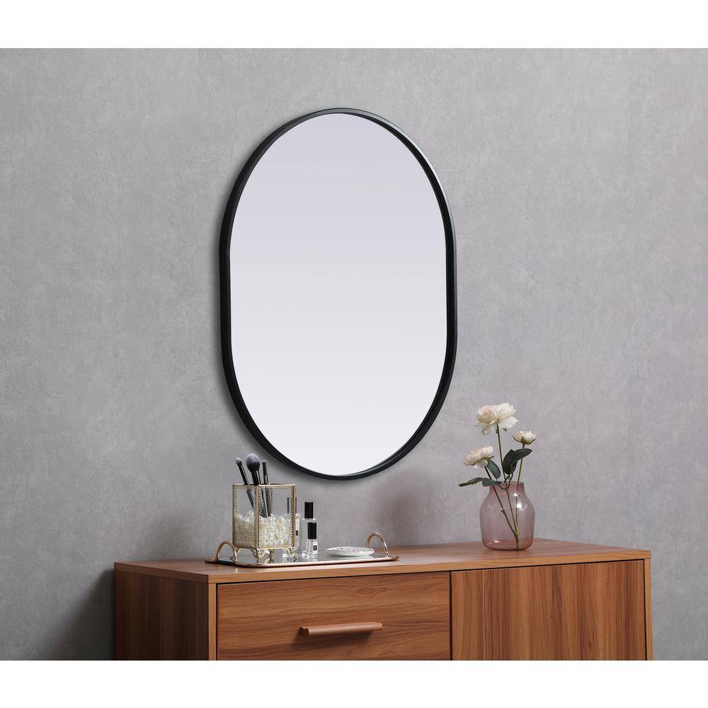 Alt View 4. Elegant Decor - Metal Frame Oval Mirror 24x30 Inch in Black - Black.