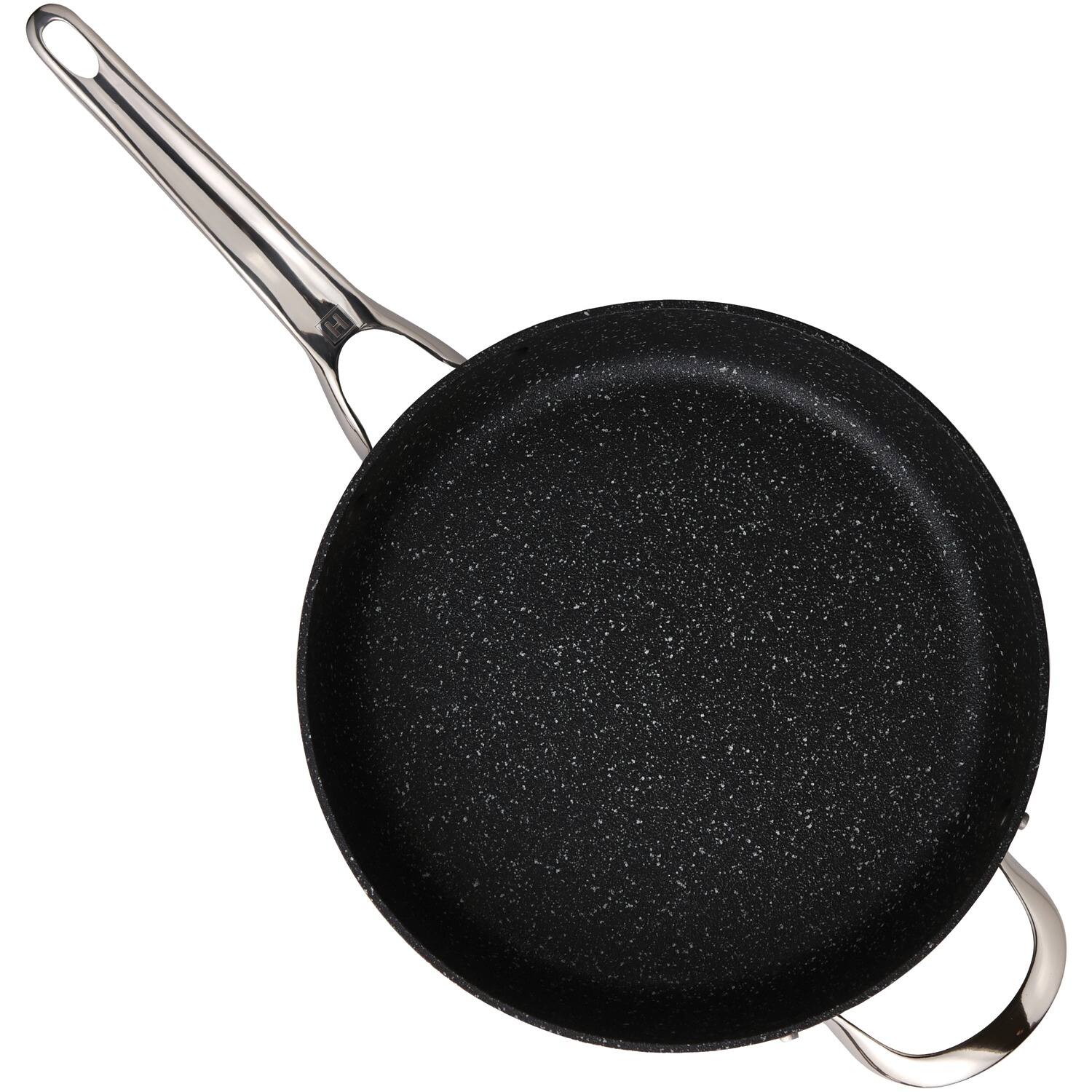Alt View 2. THE ROCK by Starfrit - 11" 4.7-Quart Deep Sauté Pan with Glass Lid, Stainless Steel Handles - Black.