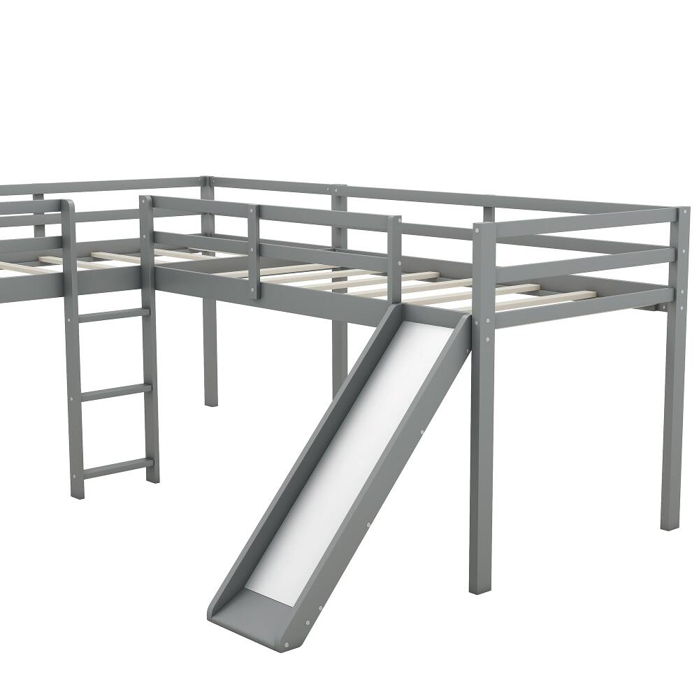 Alt View 7. Loheer - Loheer L-Shaped Twin Loft Bed with Slide and Ladder, Corner Loft Bed Frame for Kids, Solid Pine Wood, Gray - Gray.