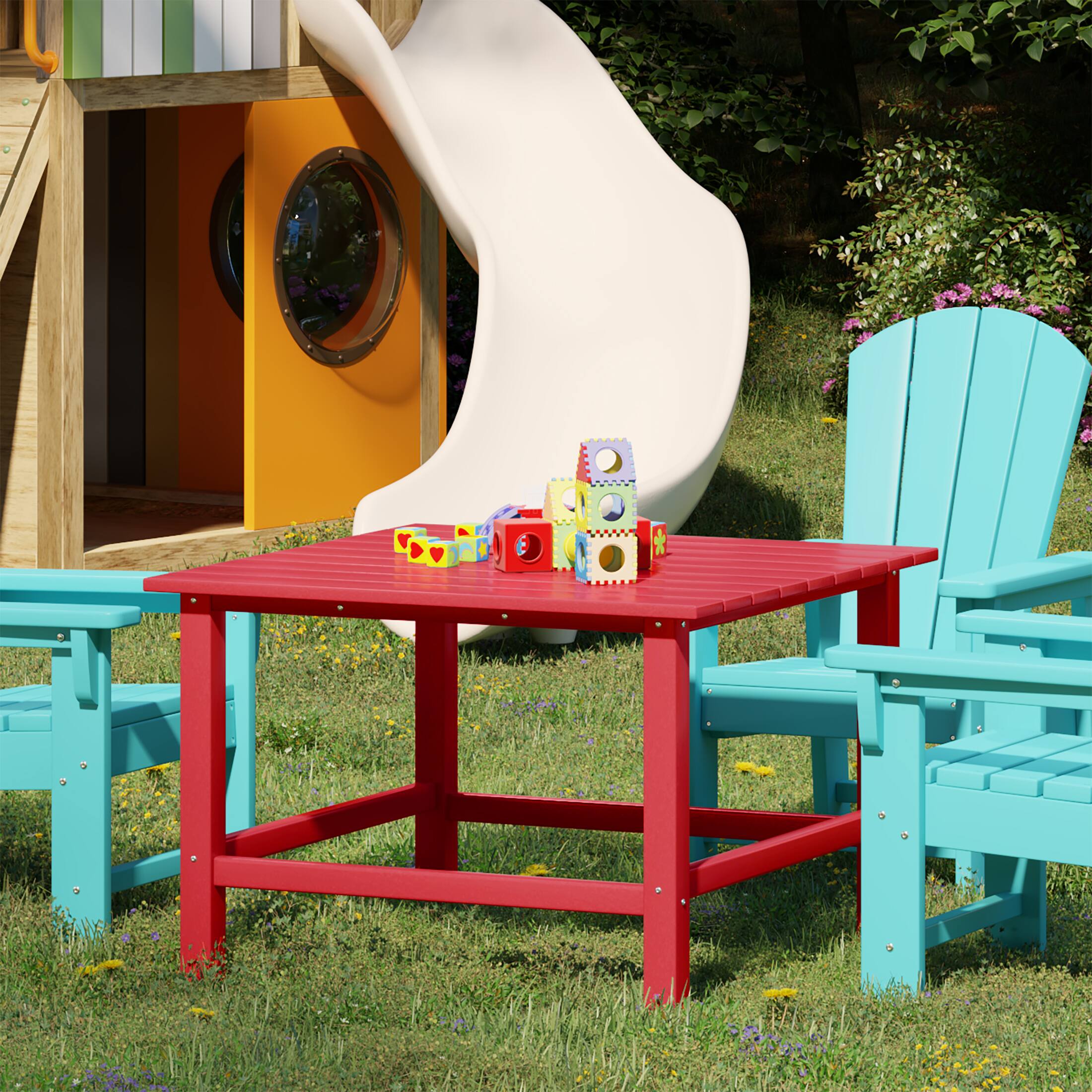 Angle. WestinTrends - WestinTrends Malibu Kids Outdoor Patio Furniture HDPE 30" Wide Square Dining Table - Red.