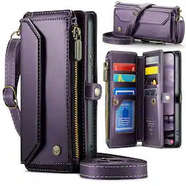 Dteck - Wallet Case for Samsung Galaxy S26+, PU Leather RFID Blocking Card Holder Kickstand Cover with Crossbody Strap - Purple