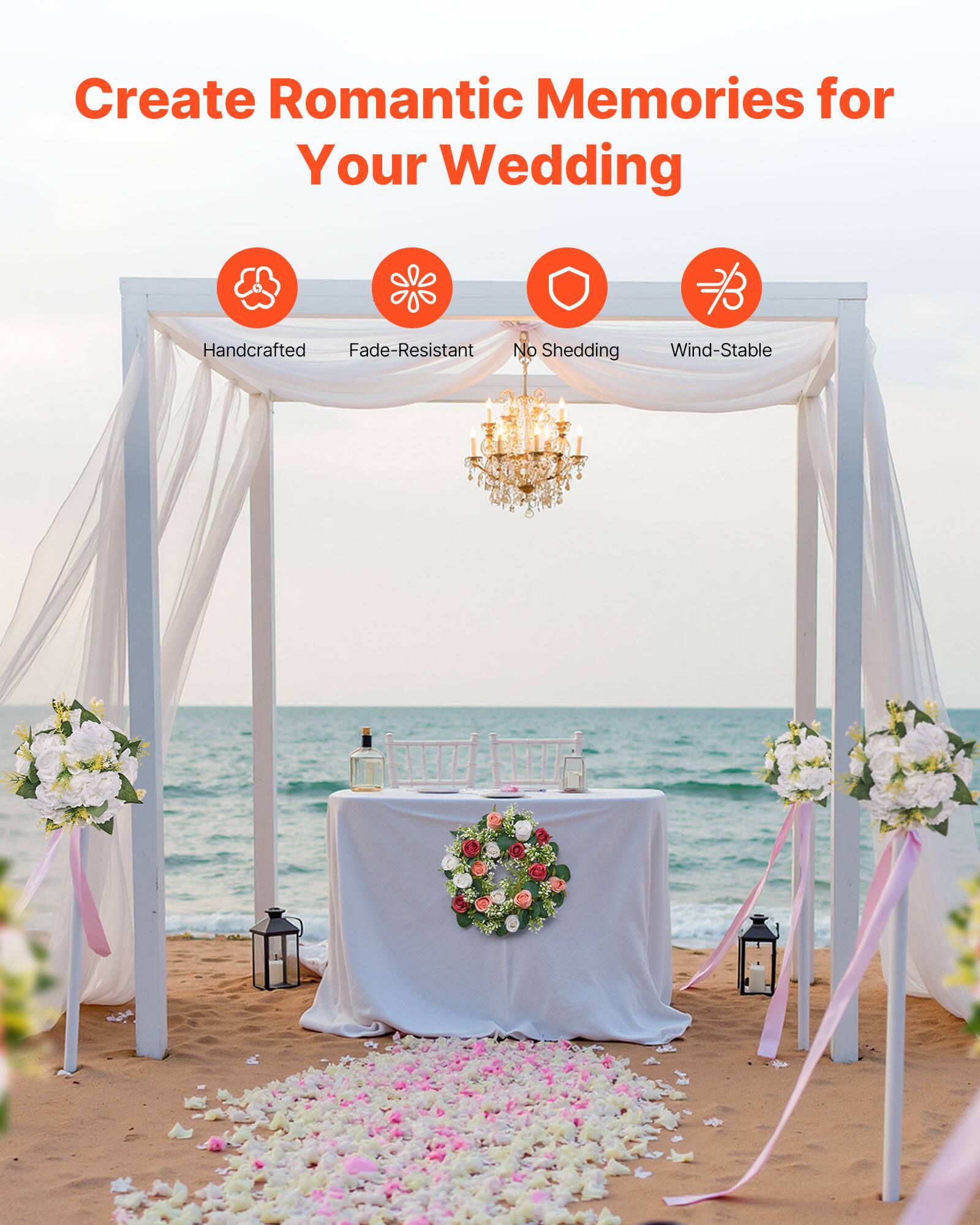 Create Romantic Memories for Your Wedding

- Handcrafted
- Fade-Resistant
- No Shedding
- Wind-Stable