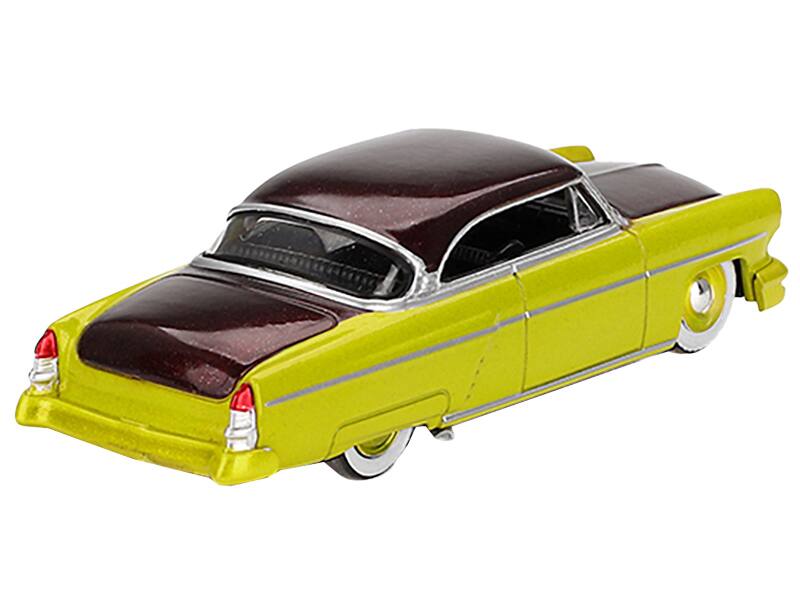 Left. Mini GT - 1954 Lincoln Capri Hot Rod Lime Yellow Metallic and Brown Metallic Limited Edition 1/64 Diecast Model Car by Mini GT - Lime Yellow Metallic And Brown Metallic.