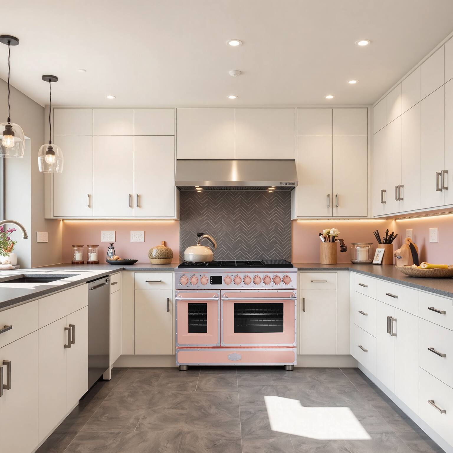 Alt View 8. Akicon - Akicon 6.7 Cu.ft Freestanding Gas Rapid Convection Range with 8 Sealed Burners and Cast Iron Grates in Light Pink - Light Pink.