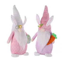 BreeBe - Plush Easter Bunny Gnome Shelf Sitter (Set of 2) - Pink, Purple
