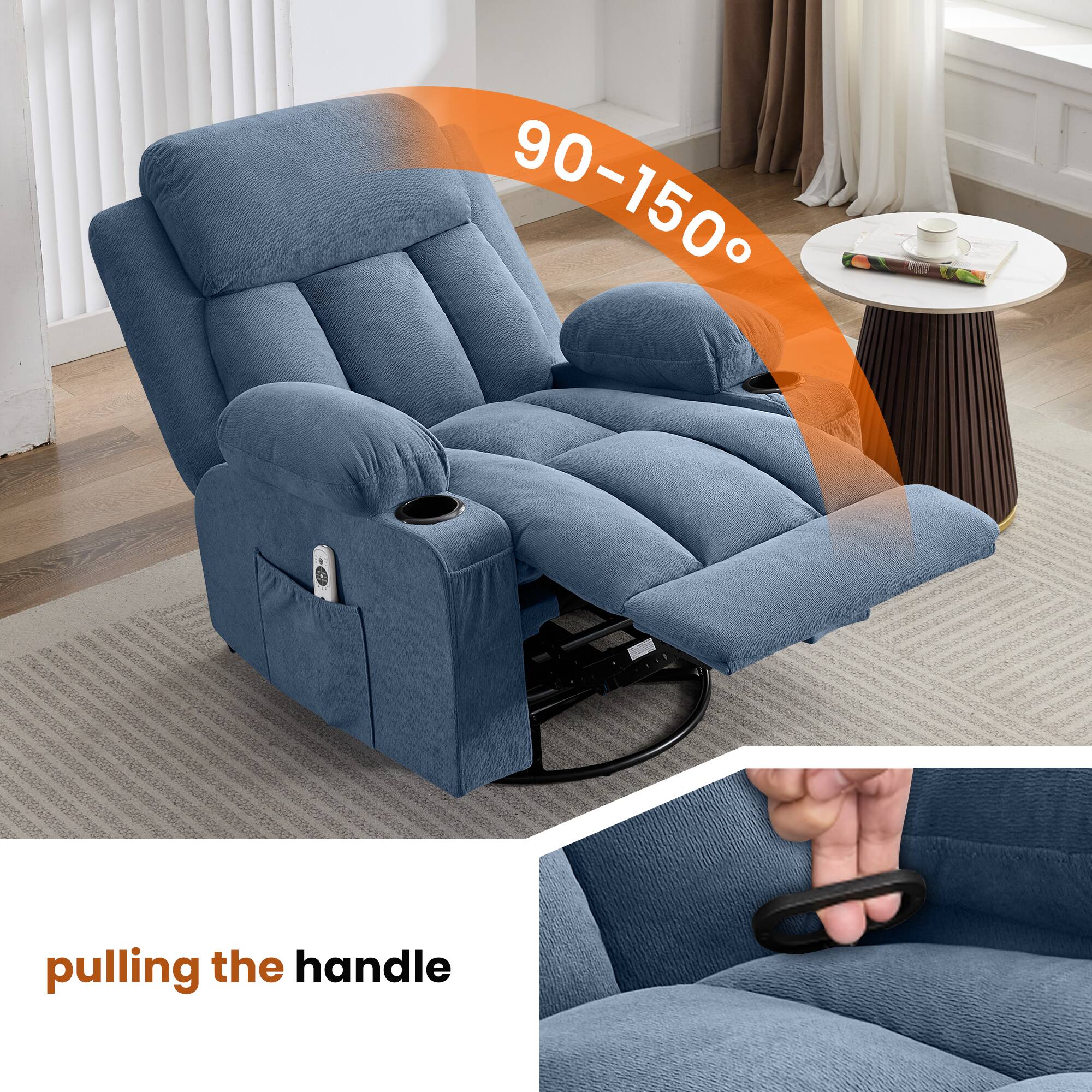 90-150° pulling the handle