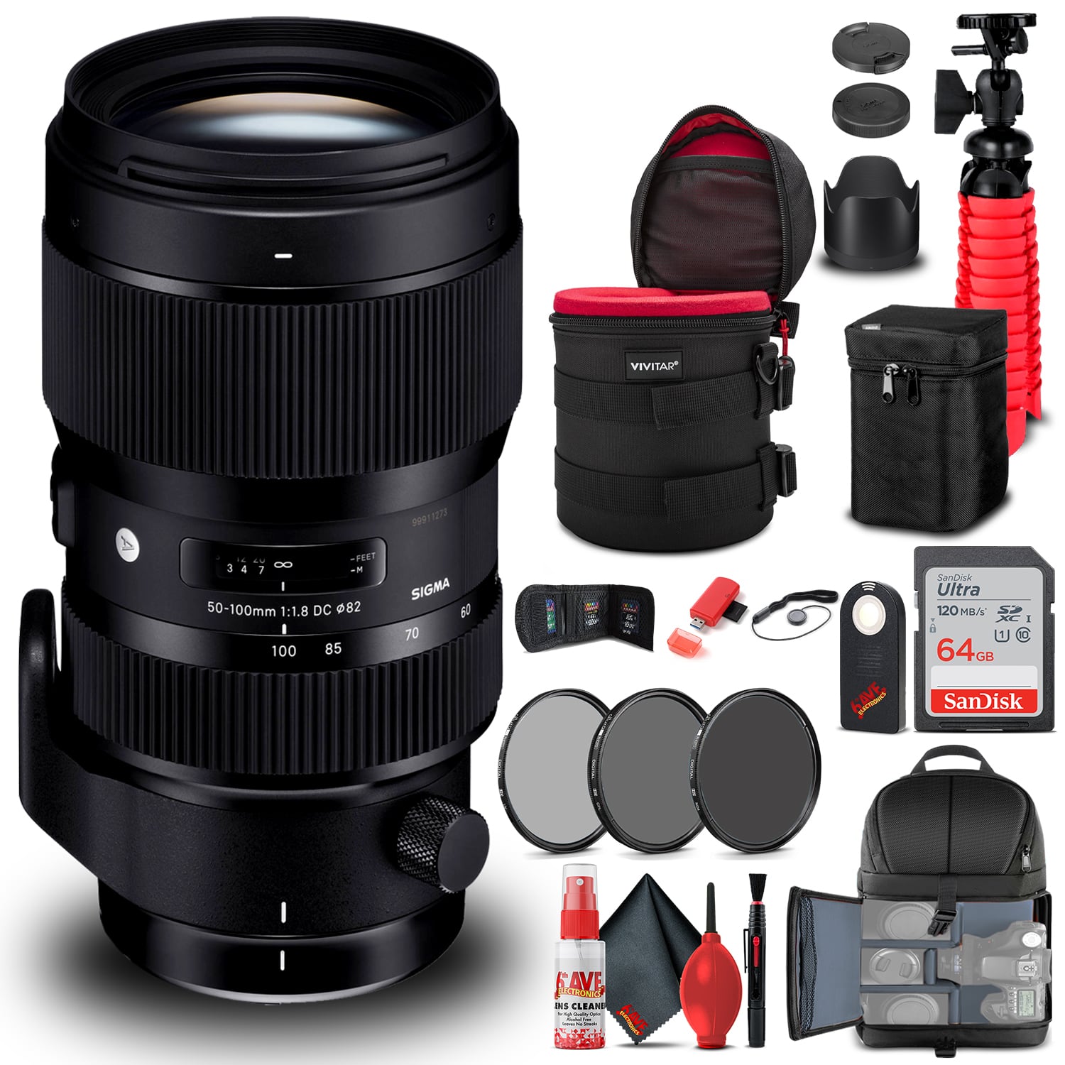 Sigma - 50-100mm f/1.8 DC HSM Art Lens for Nikon F (693955) Bundle - Black
