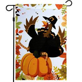G128 - Thanksgiving Garden Flag 12x18 Inch Printed 150D Polyester Pilgrim Turkey Design - Assorted Colors