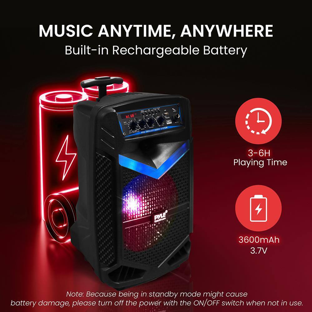 MUSIC ANYTIME, ANYWHERE  
Built-in Rechargeable Battery  

- 3-6H Playing Time  
- 3600mAh 3.7V  

Note: Because being in standby mode might cause battery damage, please turn off the power with the ON/OFF switch when not in use.
