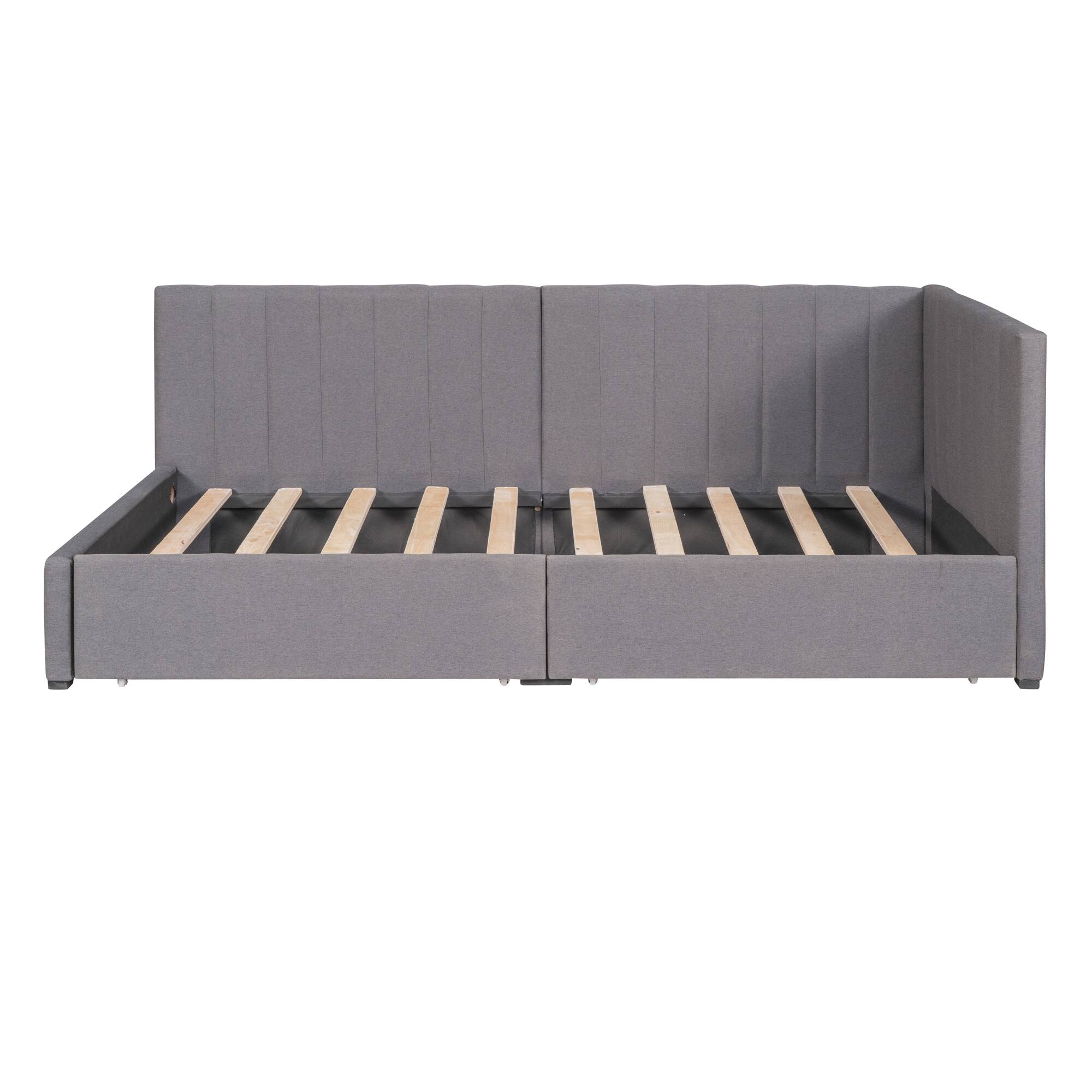 Back. Tiramisubest - Upholstered Daybed with 2 Storage Drawers Twin Size Sofa Bed Frame No Box Spring Needed, Linen Fabric (Gray) - Gray.