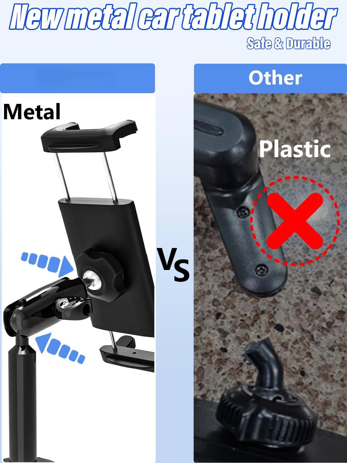 New metal car tablet holder  
Safe & Durable  

Metal  
Vs  
Other  
Plastic