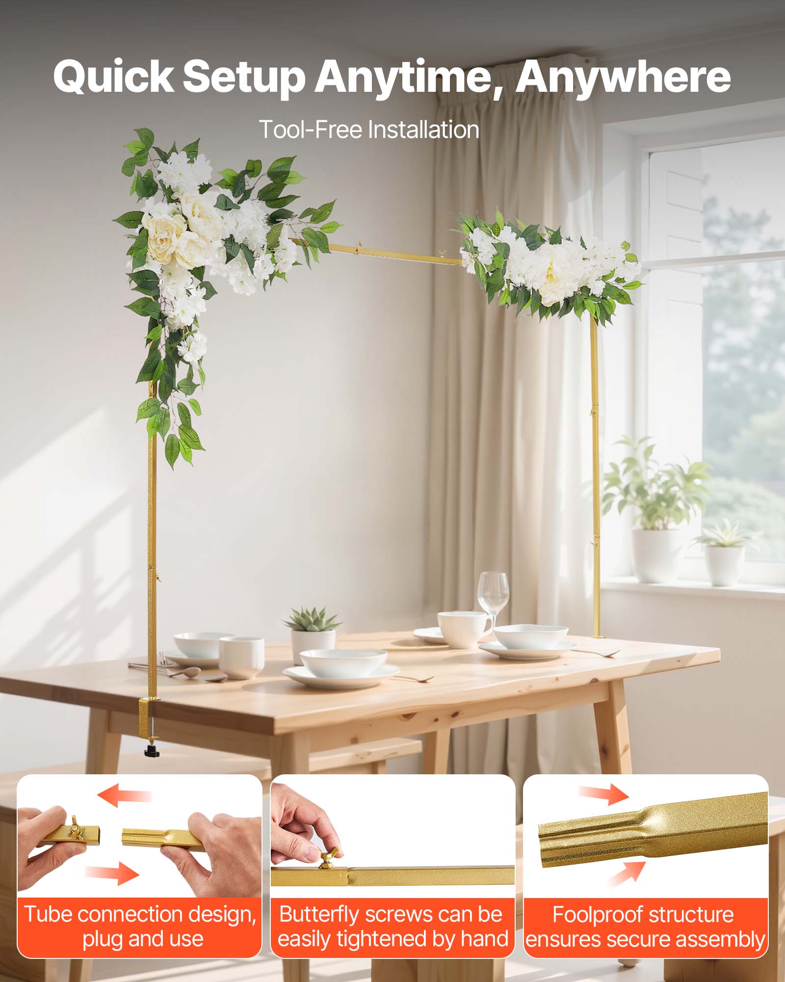 Quick Setup Anytime, Anywhere  
Tool-Free Installation  

Tube connection design, plug and use  
Butterfly screws can be easily tightened by hand  
Foolproof structure ensures secure assembly