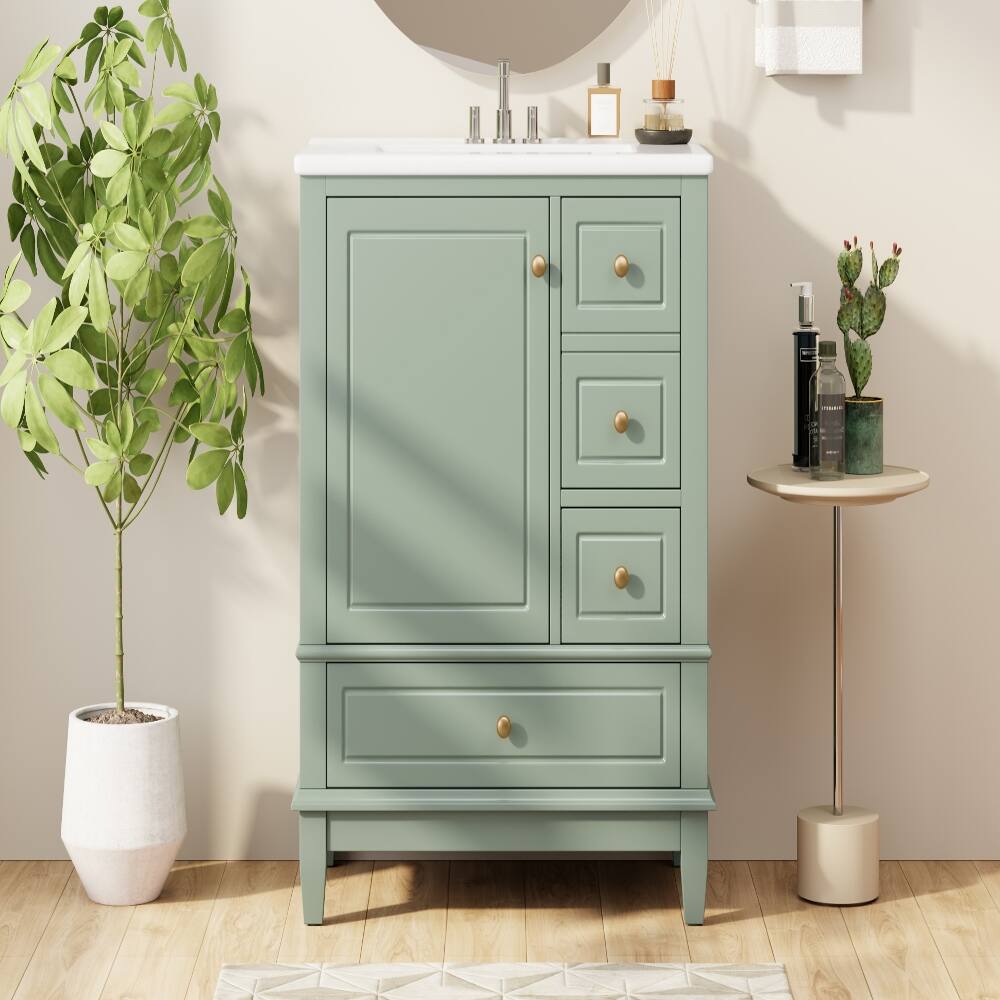Left. Loheer - Loheer 30 inch bathroom vanity with sink Light Green Freestanding - Light Green.