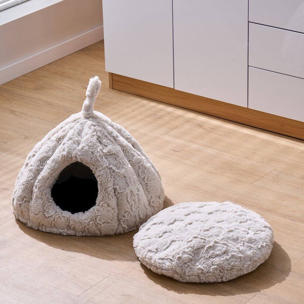 Left. PetPals - Cat Cave with Removable, Washable Bed - White.