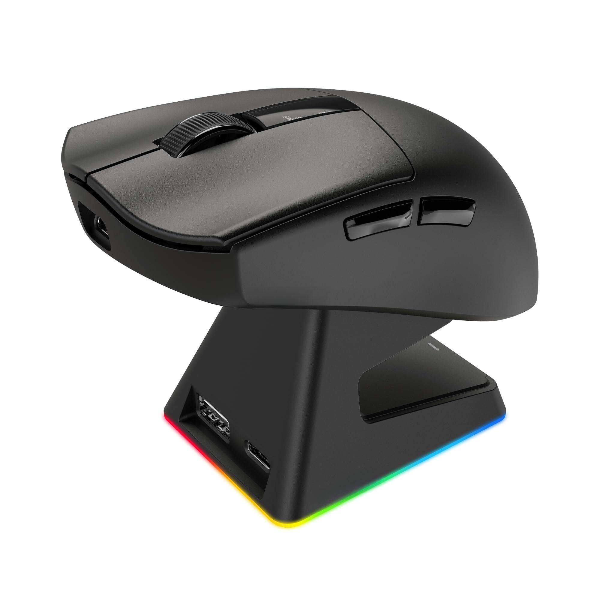 Left. PO3TICJUNKI3 - Ex1 Lightweight Gaming Mouse | 26k With Oled Display 59g Ultra- Design Rgb Charging Dock Tri-mode Connectiv - White.