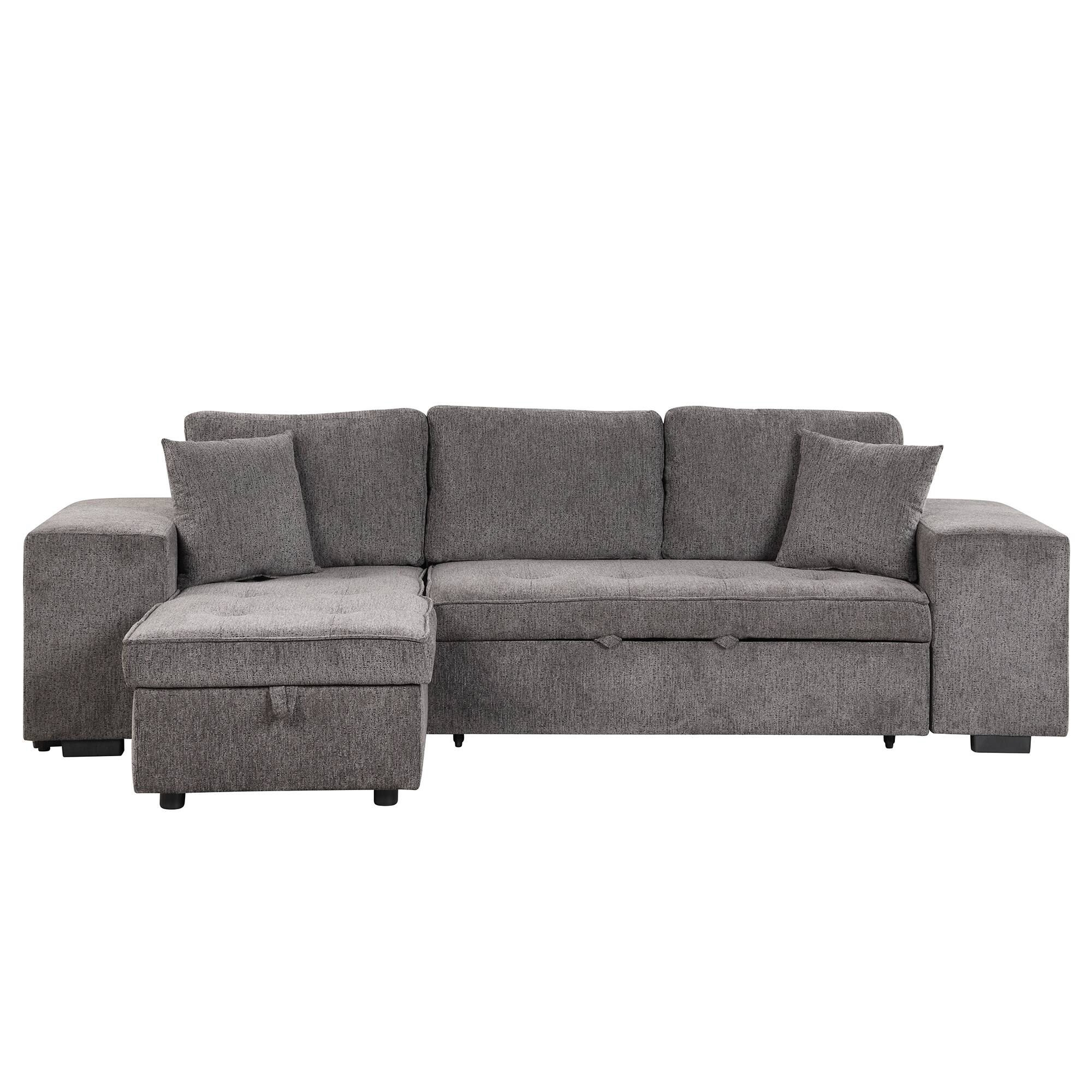 Left. LUCKY ONE - 104.5" L-Shape Reversible Pull-Out Sleeper Sectional Sofa with Storage Chaise & 2 Stools - Knox Charcoal.