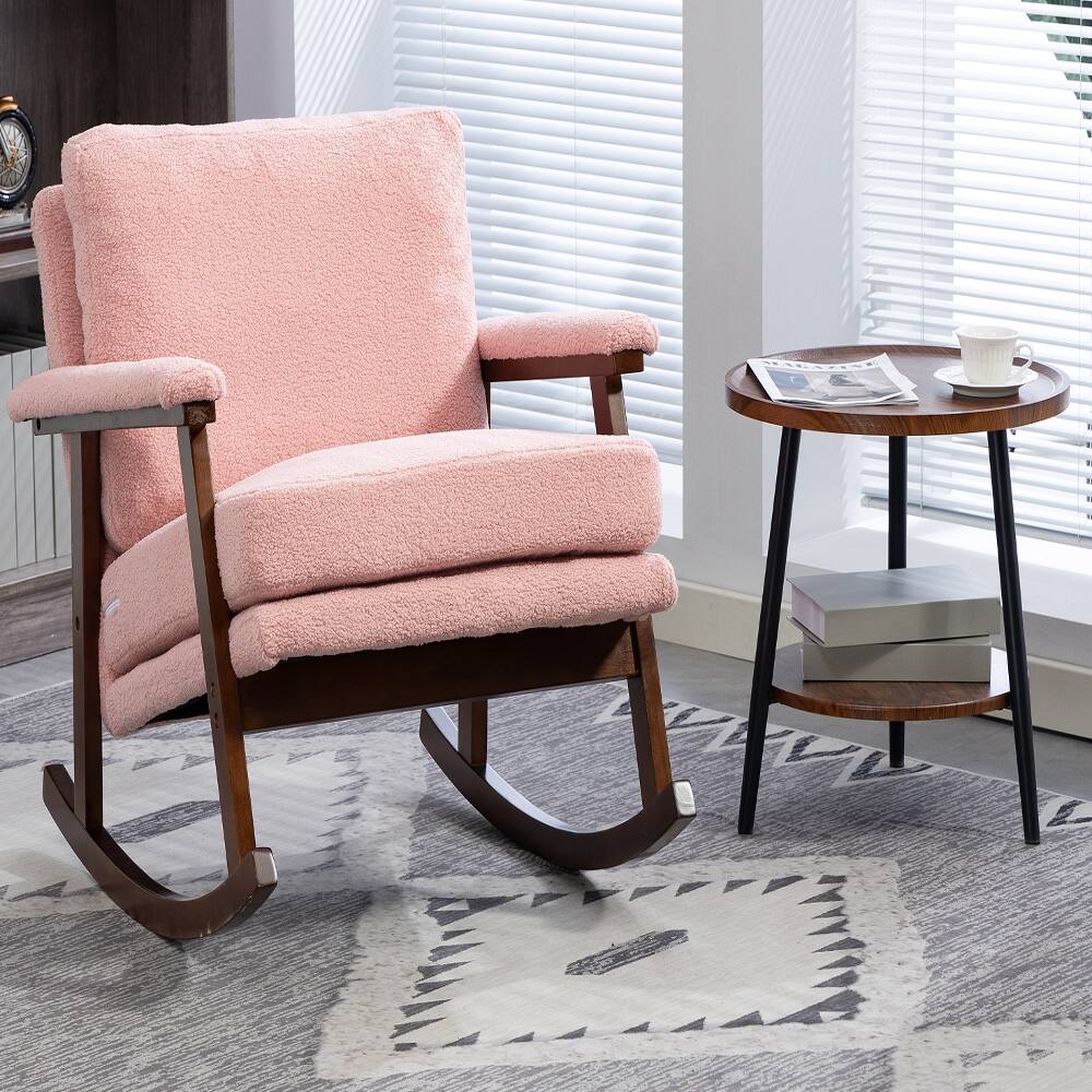 Left. Loheer - Loheer Mid Century Modern Rocking Chair Solid Wood Frame Pink - Pink.