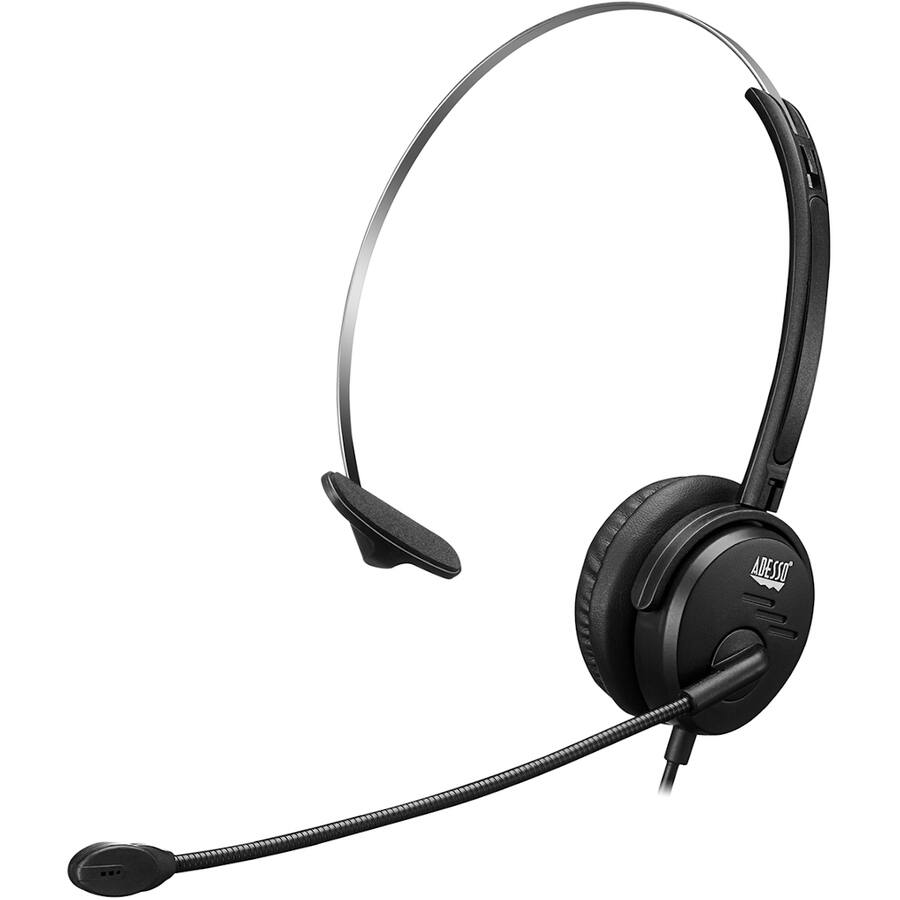 Alt View 6. Adesso - Adesso USB Single-Sided Headset with Adjustable Microphone- Noise Cancelling- Mono - USB - Wired - Over-the-head - 6 ft - Black.