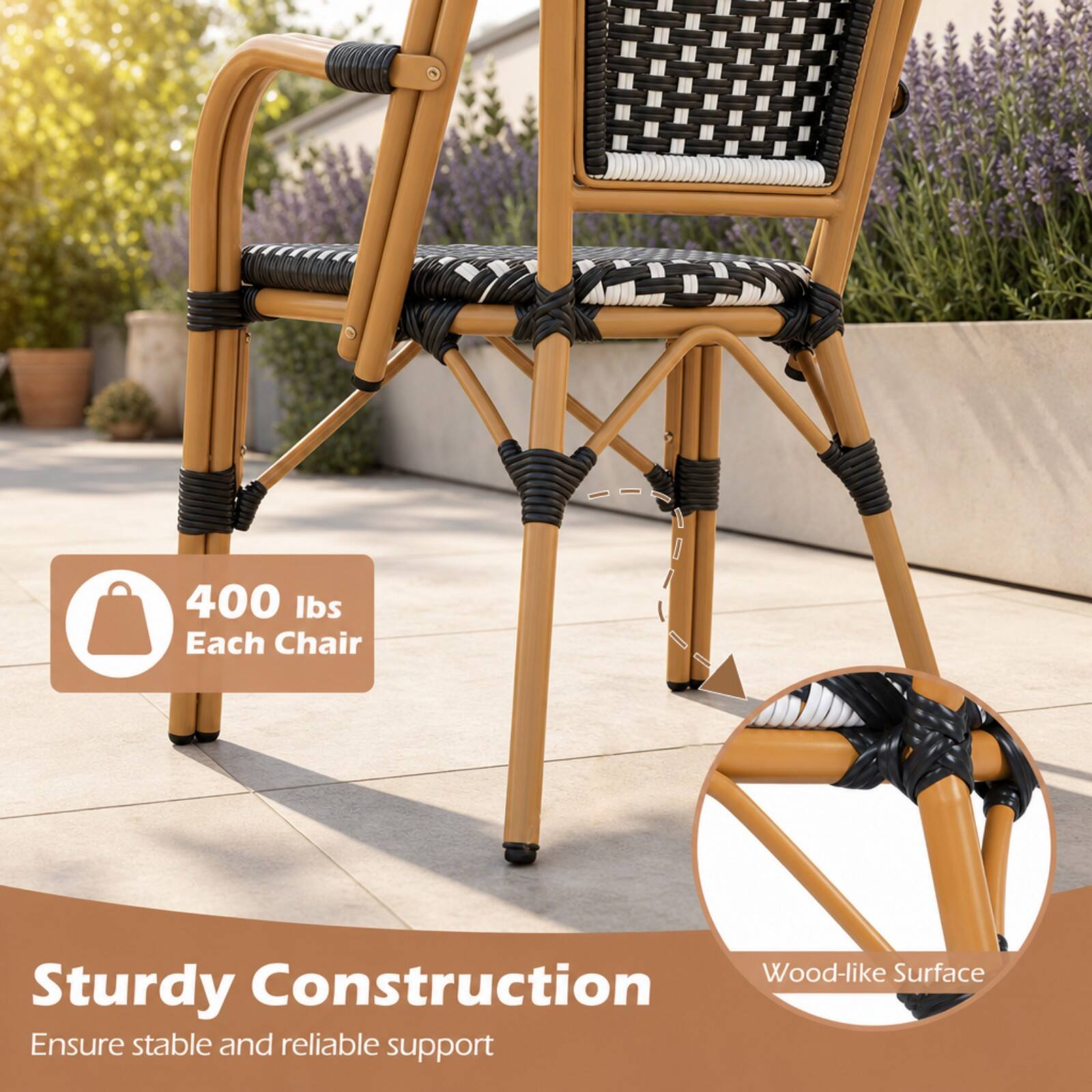 400 lbs Each Chair

Wood-like Surface

Sturdy Construction
Ensure stable and reliable support