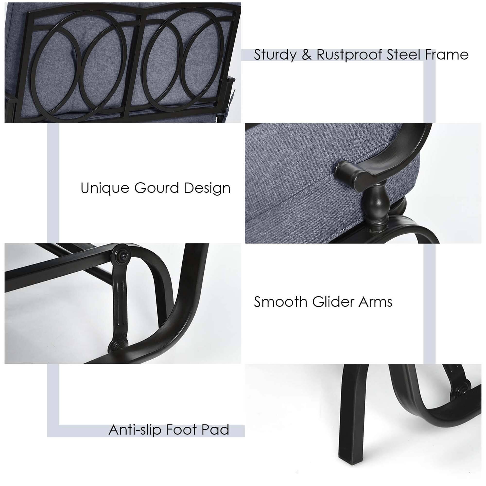 Sturdy & Rustproof Steel Frame Unique Gourd Design Smooth Glider Arms Anti-slip Foot Pad