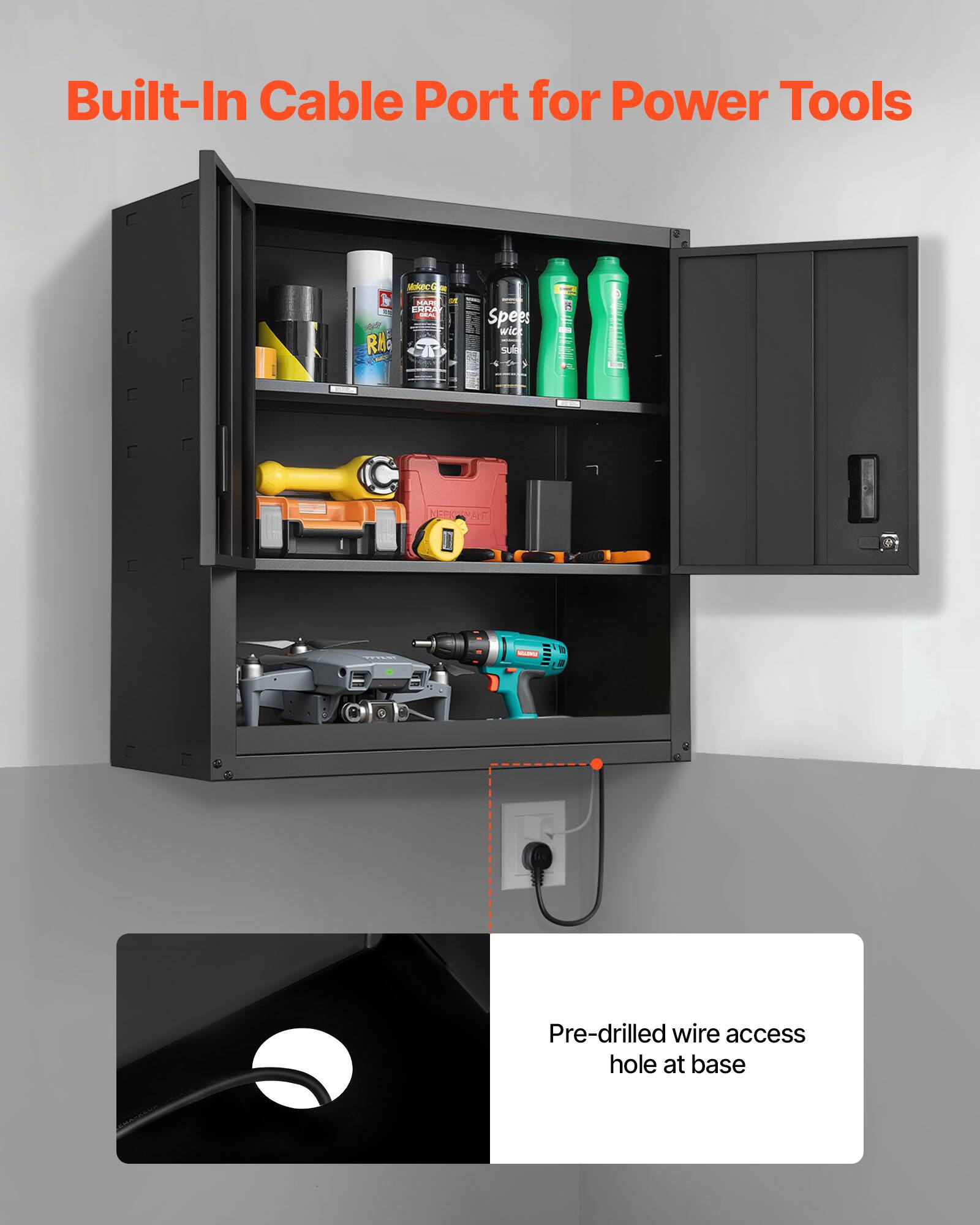 Built-In Cable Port for Power Tools

Pre-drilled wire access hole at base