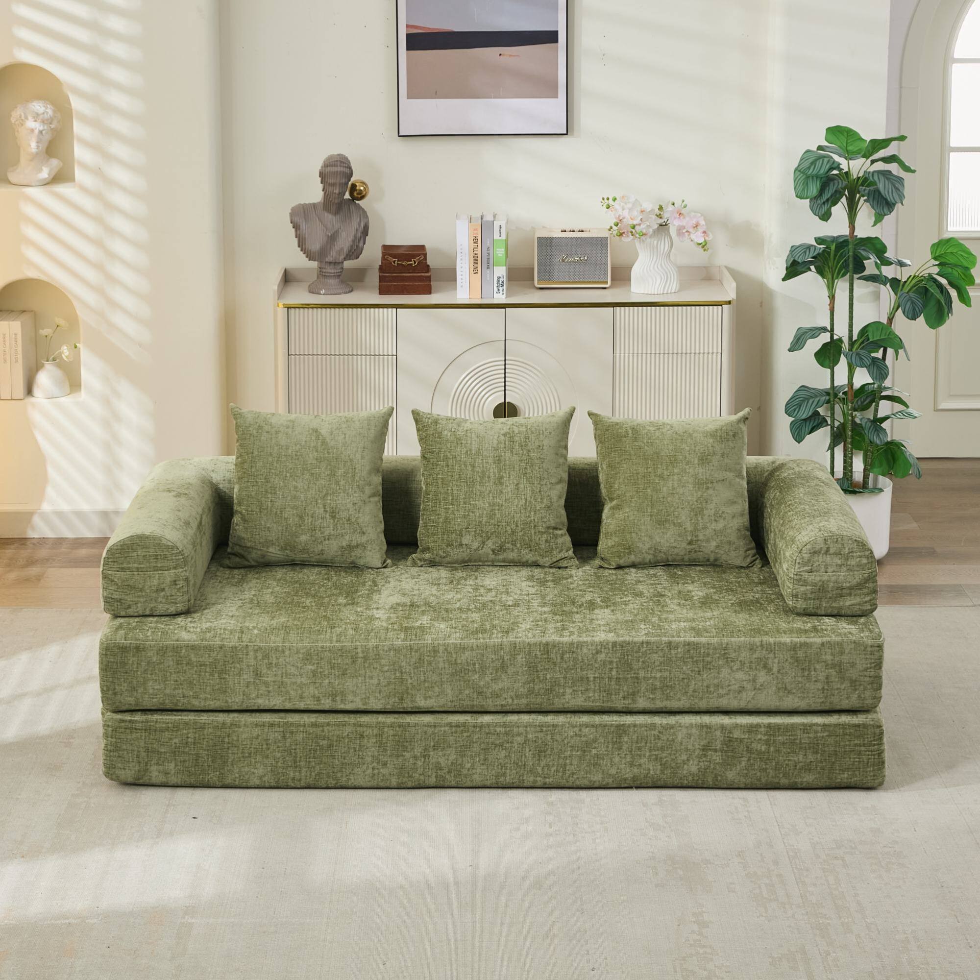 Alt View 2. GOODSILO - Convertible Folding Floor Sofa Bed with Armrests for Living Room, Bedroom, and Studio Lounging - Green.