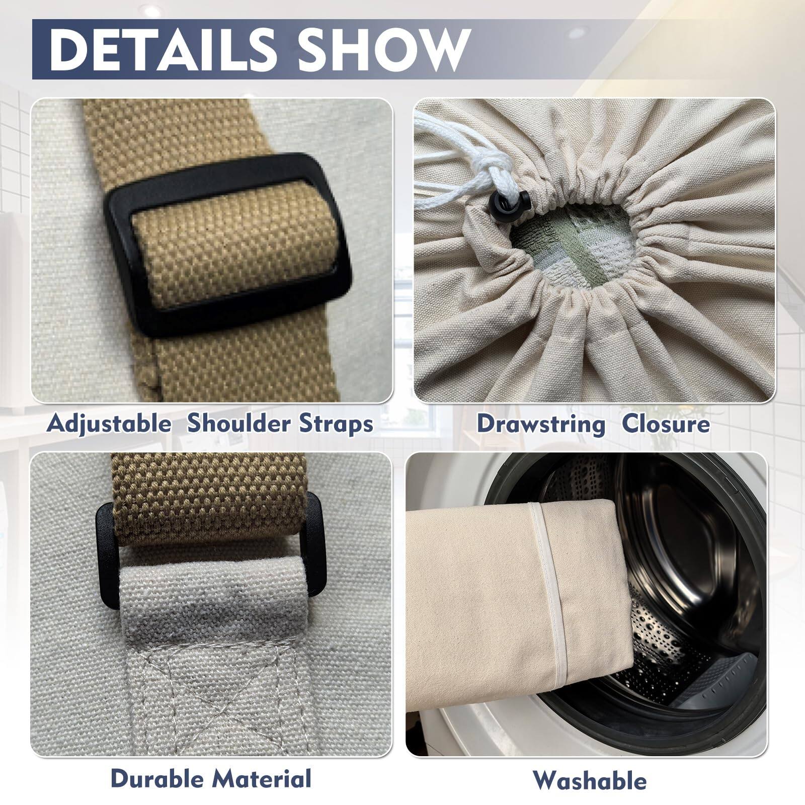 Alt View 3. Pacoar Cade - Canvas Laundry Bag  Washable Backpack Adjustable Straps Large Front Pocket Drawstring Closure (beige X-large) - BEIGE-X-Large.