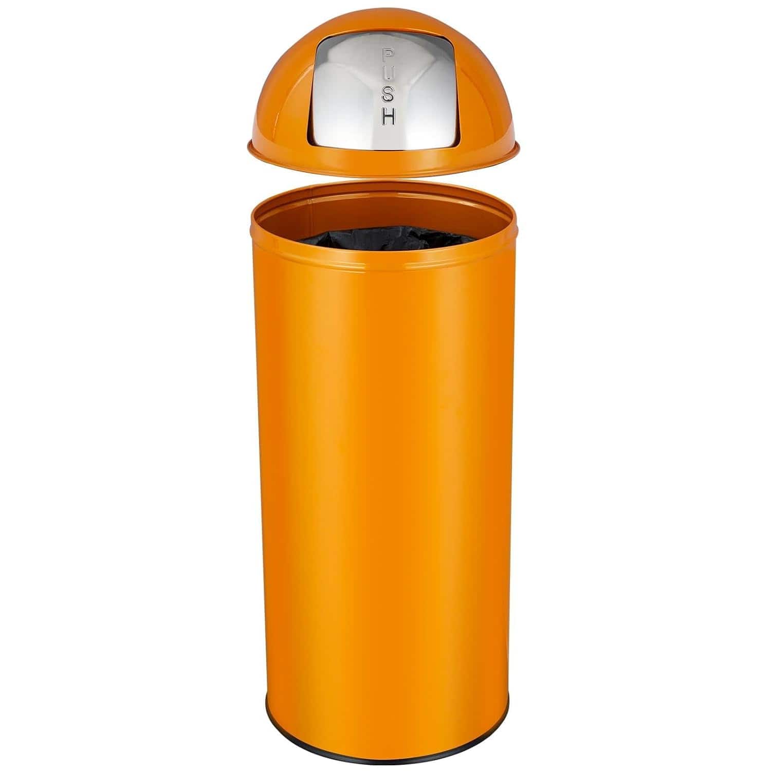 Acekool - 17 Gallon Push-Lid Trash Can, Heavy Duty Stainless Steel with Wide Mouth & Anti-Slip Base - Orange