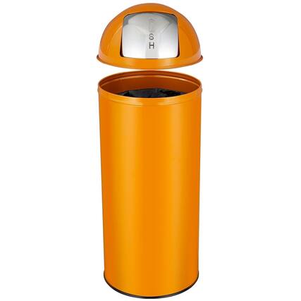 Front. Jojoka - 17 Gallon Orange Push-Lid Trash Can, Heavy Duty Stainless Steel with Wide Mouth & Anti-Slip Base - Orange.
