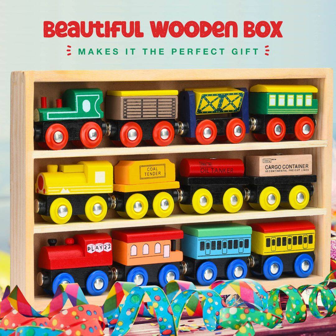 Beautiful Wooden Box  
Makes It The Perfect Gift  

- Coal Tender  
- Oil Tanker  
- Cargo Container  
- Continental Freight Lines  
- Play22