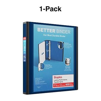 1-Pack  
BETTER BINDER  
Our Most Durable Binder  

Staples  
Lasting Performance  
1½"  
400 Sheets