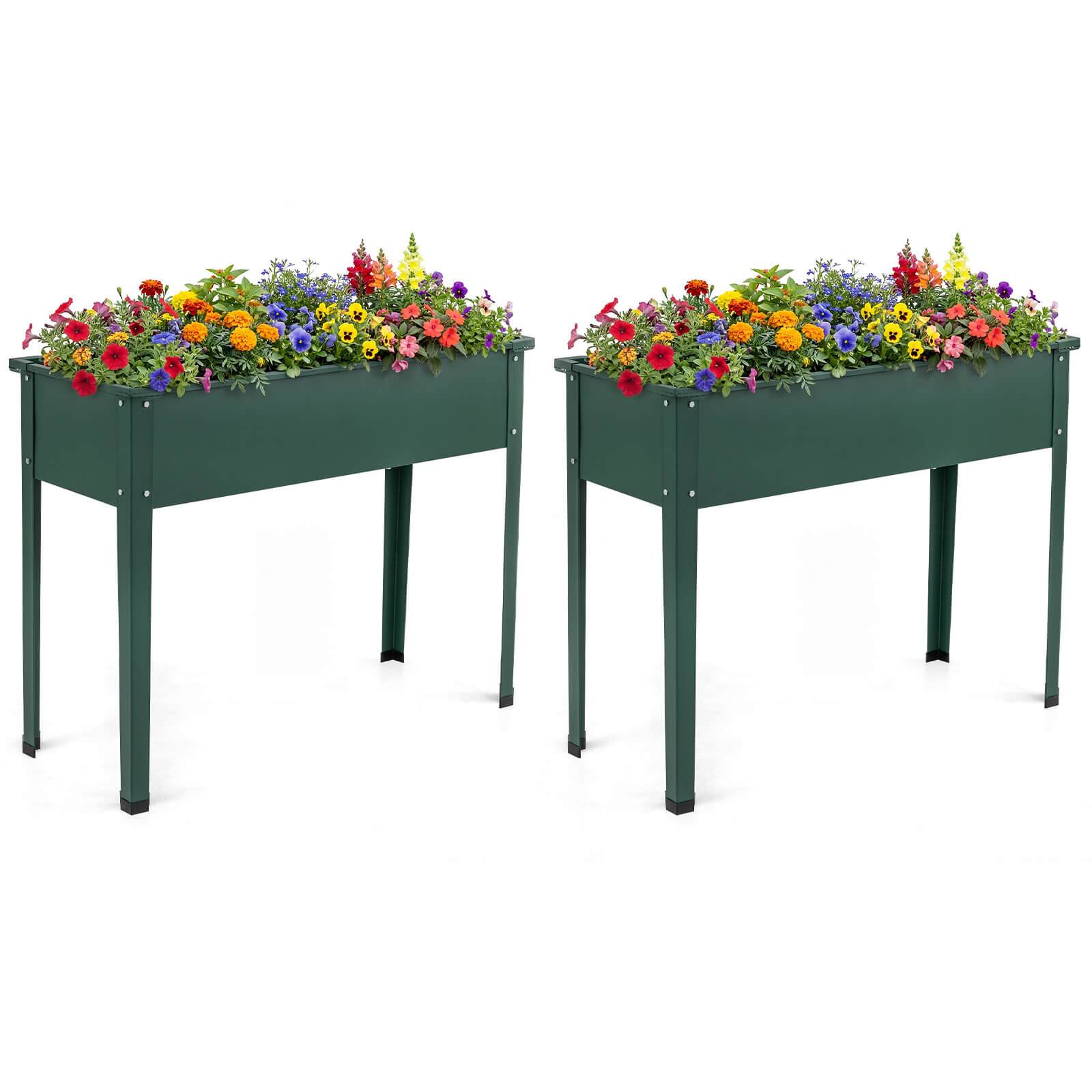 Costway - 2 PCS Raised Garden Bed, Elevated Metal Planter Box with Legs and Drainage Holes - Green price history on PriceWatchPro