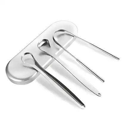 Front. Kitcheniva - Stainless Steel Tongue Scraper 3 Pcs Set with Storage Box.